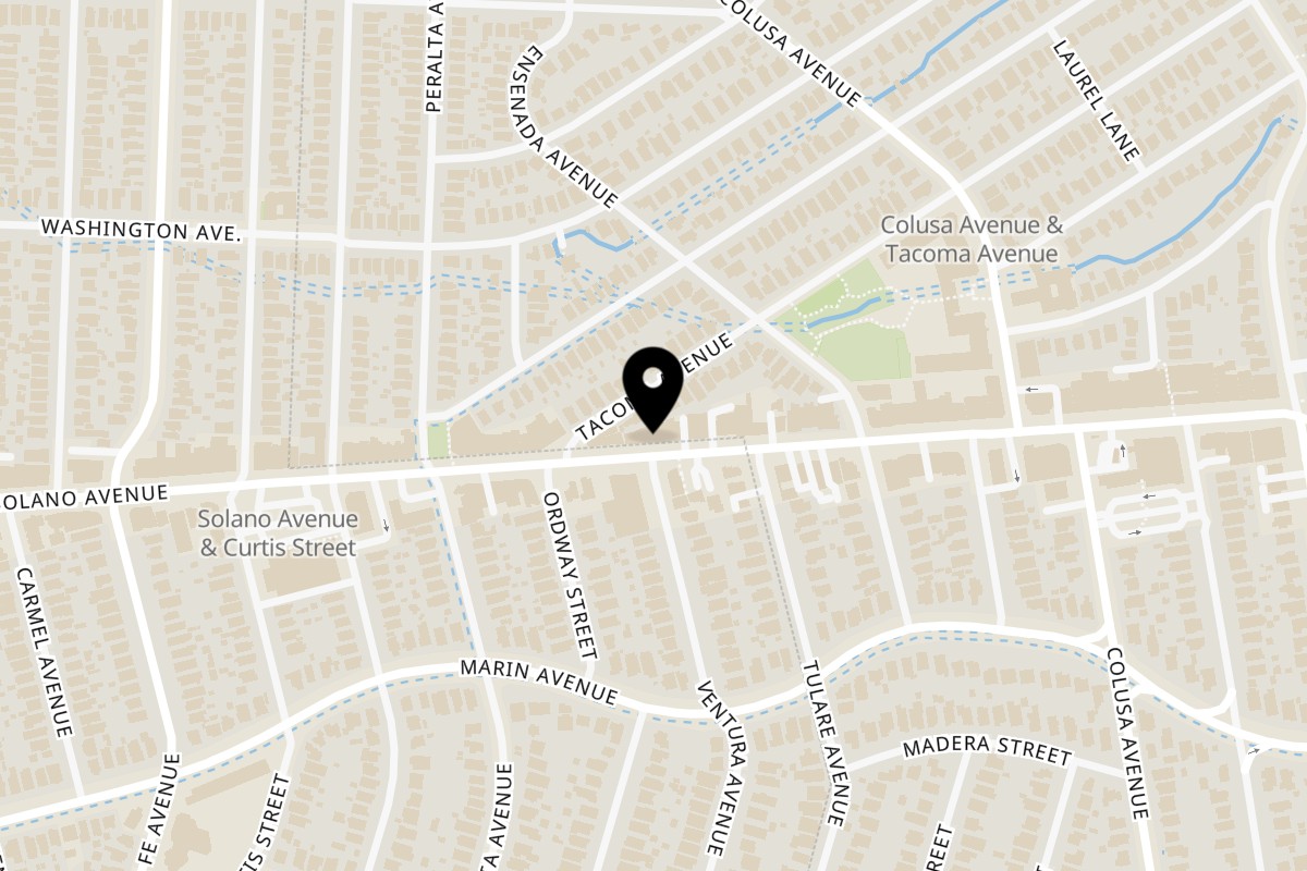 Map showing the location of Himalayan Tandoori and Curry House on 1645 Solano Ave in Berkeley